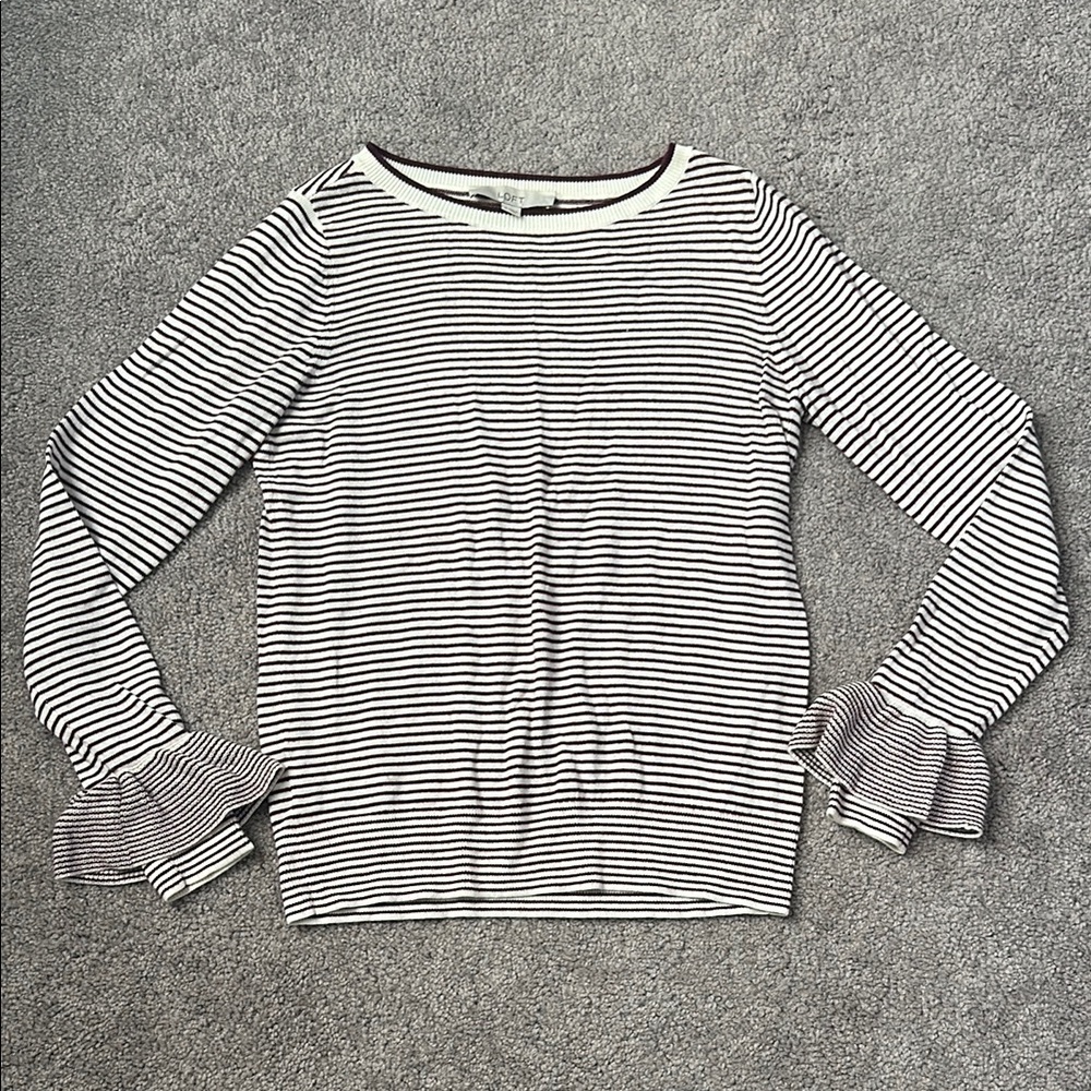 LOFT Striped Maroon and White Women's Sweater